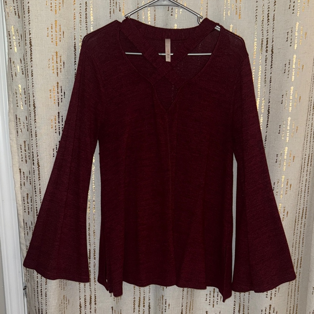 Retro Criss-Cross V-Neck Burgundy Sweater